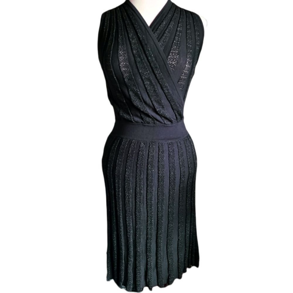 Anthropologie Ribbed Metallic Vneck Knit Dress Small